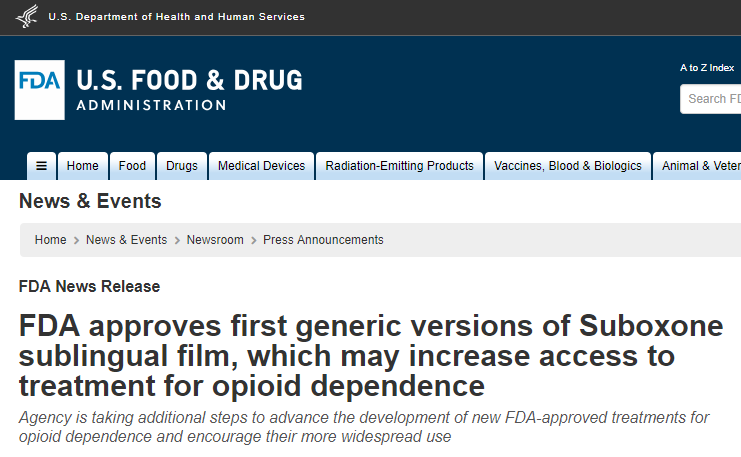 FDA Approves Two Generic Medications for Opioid Dependence Treatment
